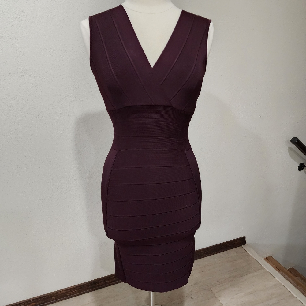 Vintage Bandage Dress Maroon Burgundy Bodycon Party Dress 90s Y2K size 6